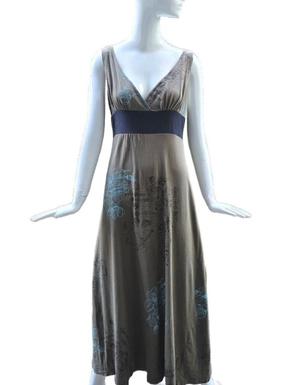Smoking Lily Bamboo Cotton Knit Maxi Dress V-Neck Low Back Teal Lg/XL